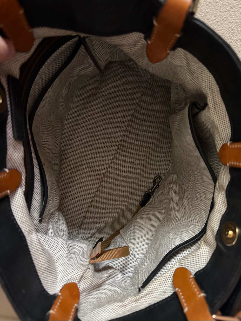 Dooney & Bourke Barlow Black Leather Tote with Brown Trim - Picture 5 of 15